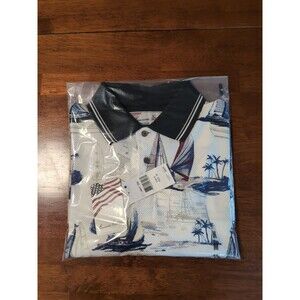 AMERICAN SUMMER MEN'S SHORT SLEEVE POLO SHIRT BOAT PRINT SIZE MED  NWT